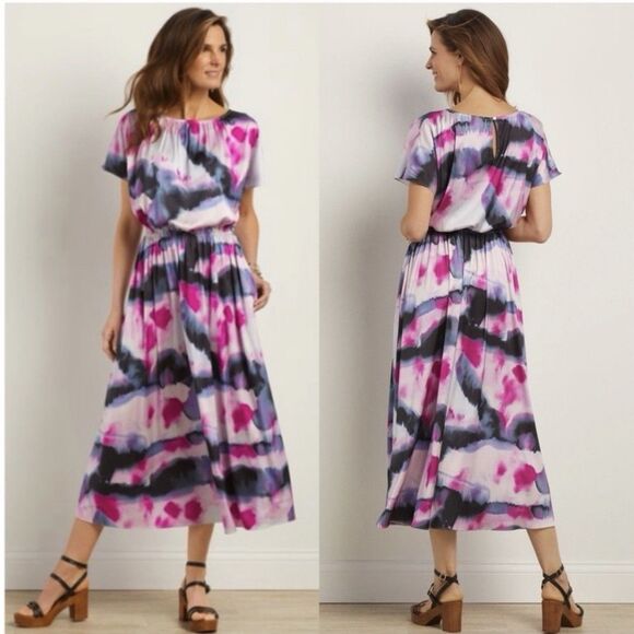 Soft Surroundings Dresses & Skirts - Soft Surroundings Abelia Midi Dress Sz M Abstract Print Cap Sleeves